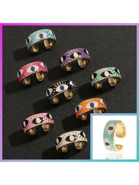 Evil Eye Enamel and Copper Adjustable Ring #1209 LT BLUE